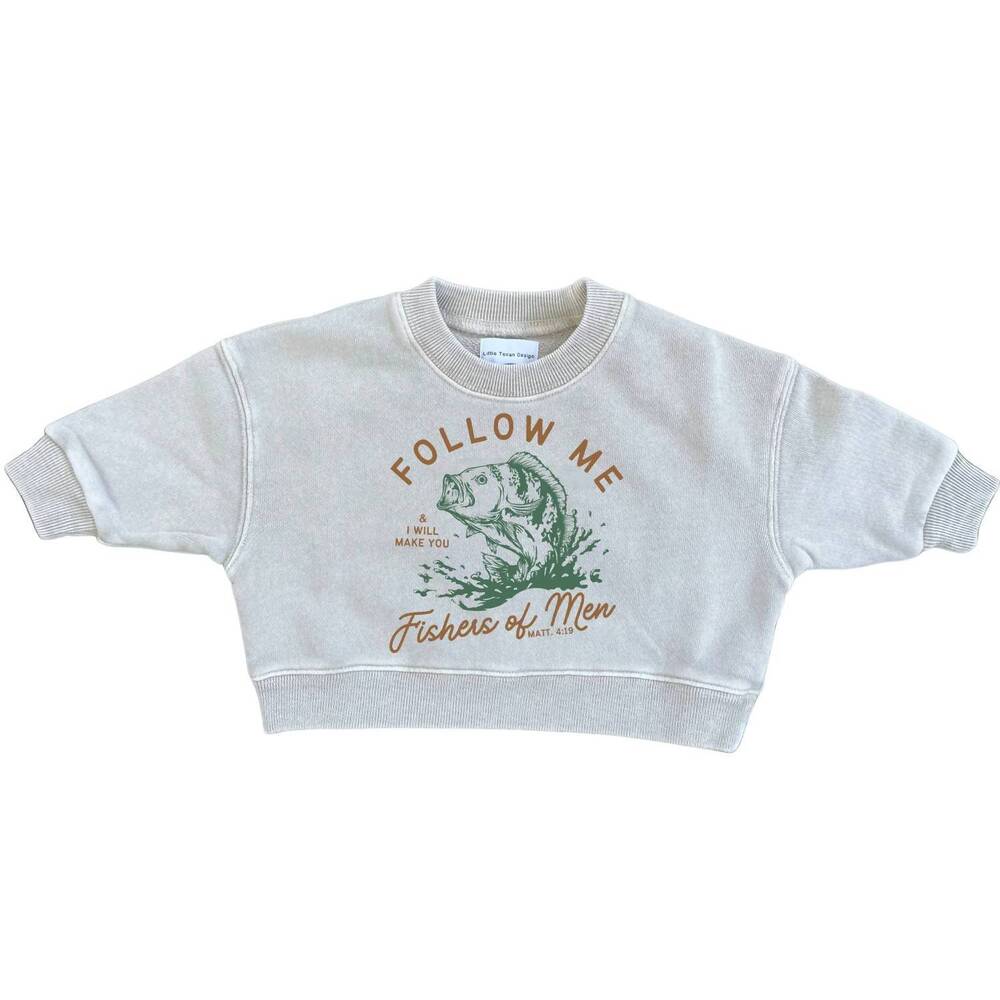 NEW LITTLE TEXAN DESIGN kids french terry crewneck top in fishers of men